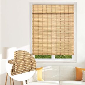 SEEYE Cordless Bamboo Blinds Shades, Light Filtering Bamboo Roller Shades Natural Roman Blind Shade, Bamboo Roll Up Blind for Windows, Easy to Install for Door, Patio, Bedroom, 28" W x 64" H,Natural