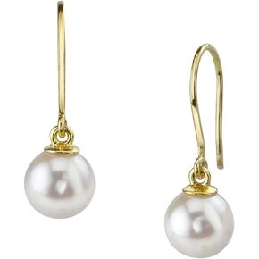 THE PEARL SOURCE 14K Gold AAAA Quality Round Genuine White Freshwater Cultured Pearl Linda Earrings for Women