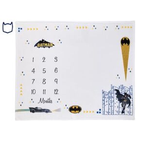 Little Love by NoJo Warner Brothers Batman White and Black Batmobile, Gotham City, and Bat Signal Milestone Baby Blanket