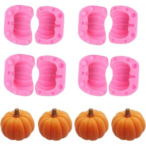 4Packs 3D Pumpkin Silicone Mold Candle Molds Mini Pumpkin Mold for Candy, Baking, Cake Decoration, Soap Making, Chocolate, Clay Halloween Christmas Decoration