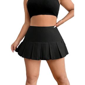 Floerns Women's Plus Size High Waist Pleated Hem School Uniform Mini Skirt