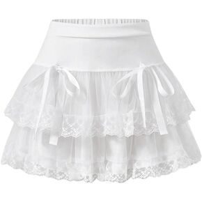 Floerns Women's High Waist Embroidery Mesh Layered Hem Bowknot Y2k Mini Skirt