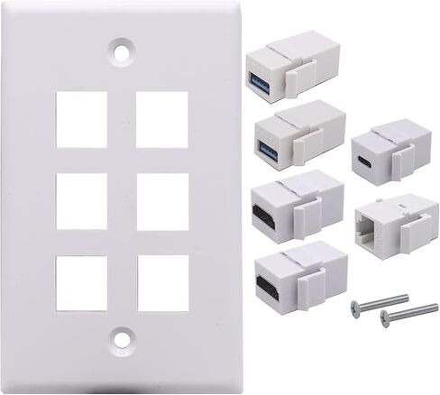 لوحة حائط بـ 6 منافذ، HDMI وUSB وRJ45 أنثى إلى أنثى لوحة مقبس كيستون، 2 منافذ HDMI 4K + 2 منفذ USB 3.0 + 1 منفذ USB3.1 نوع C + 1 منفذ CAT6 RJ45 لوحة حائط مقبس مخرج in Saudi Arabia
