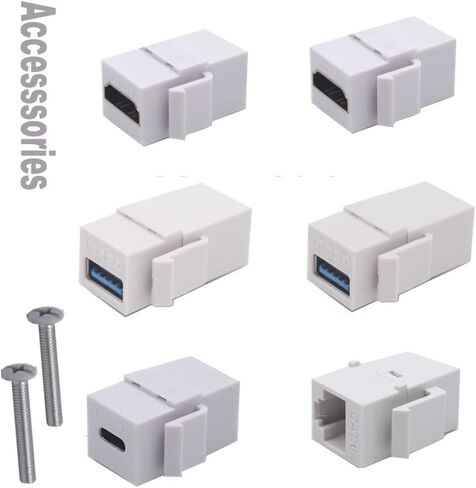 لوحة حائط بـ 6 منافذ، HDMI وUSB وRJ45 أنثى إلى أنثى لوحة مقبس كيستون، 2 منافذ HDMI 4K + 2 منفذ USB 3.0 + 1 منفذ USB3.1 نوع C + 1 منفذ CAT6 RJ45 لوحة حائط مقبس مخرج in Saudi Arabia