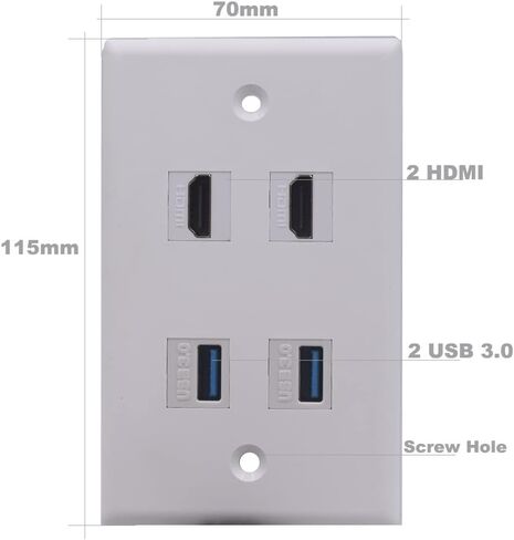 لوحة حائط بـ 6 منافذ، HDMI وUSB وRJ45 أنثى إلى أنثى لوحة مقبس كيستون، 2 منافذ HDMI 4K + 2 منفذ USB 3.0 + 1 منفذ USB3.1 نوع C + 1 منفذ CAT6 RJ45 لوحة حائط مقبس مخرج in Saudi Arabia