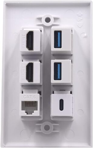 لوحة حائط بـ 6 منافذ، HDMI وUSB وRJ45 أنثى إلى أنثى لوحة مقبس كيستون، 2 منافذ HDMI 4K + 2 منفذ USB 3.0 + 1 منفذ USB3.1 نوع C + 1 منفذ CAT6 RJ45 لوحة حائط مقبس مخرج in Saudi Arabia