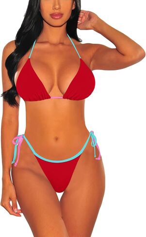 Pink Queen Women's 2 Piece Swimsuit Sexy Swimwear Halter String Triangle Bikini Sets 2024 in Saudi Arabia