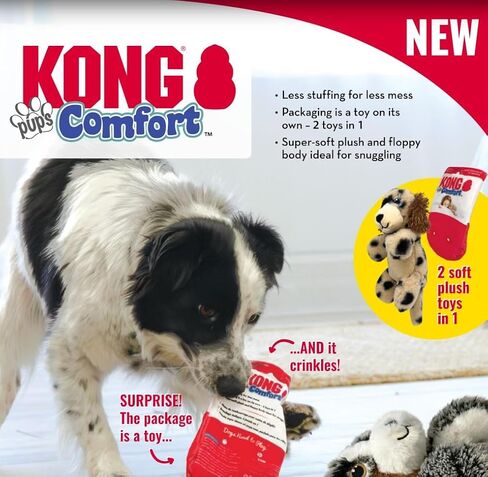 KONG Comfort Pups فراء قطيفة منخفض الحشو وضوضاء مجعدة مع صرير (صغير، بيير) in Saudi Arabia
