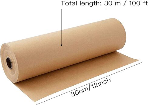لفة ورق كرافت، ورق كرافت معاد تدويره مقاس 30.48 سم × 100 قدم، ورق لف ورق كرافت بني لتغليف الهدايا، والتعبئة، والشحن، والنقل، ومفرش الطاولة، وتغطية الأرضيات، والحرف الفنية (بني كرافت) in Kuwait