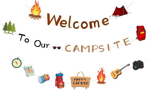 Camping Party Decorations, Welcome to Our Campsite Banner Campsite Decorations, Camping Birthday Party Supplies, Camping Theme Classroom Decor Camping Themed Party Decorations in Kuwait