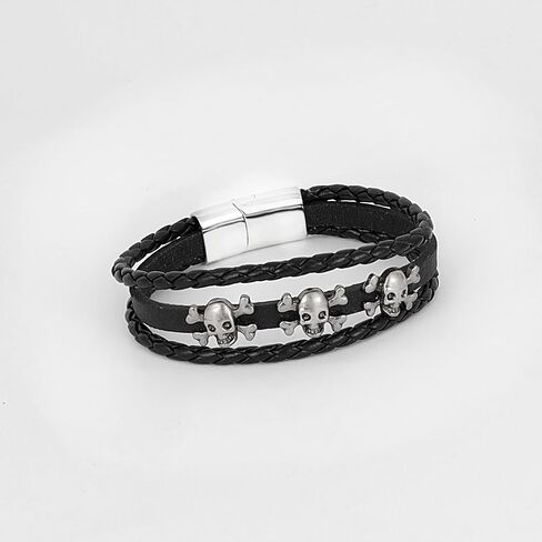 Milakoo 6Pcs Men Braided Leather Bracelet Black Punk Rock Skull Bracelet in Saudi Arabia