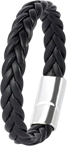 Milakoo 6Pcs Men Braided Leather Bracelet Black Punk Rock Skull Bracelet in Saudi Arabia
