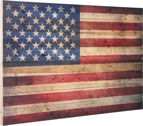 Empire Art Direct American Flag Digital Print on Solid Wood Wall Art, 16 in x 24 in x 1.5 in, Red, Blue, Natural in Saudi Arabia