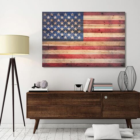 Empire Art Direct American Flag Digital Print on Solid Wood Wall Art, 16 in x 24 in x 1.5 in, Red, Blue, Natural in Saudi Arabia