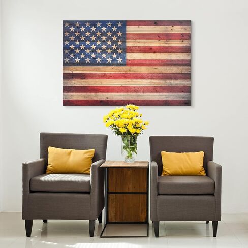 Empire Art Direct American Flag Digital Print on Solid Wood Wall Art, 16 in x 24 in x 1.5 in, Red, Blue, Natural in Saudi Arabia