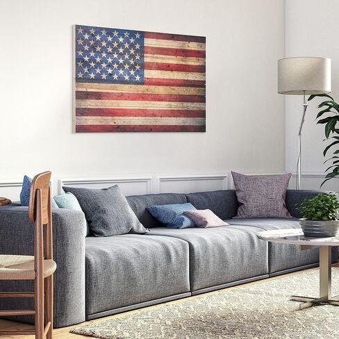 Empire Art Direct American Flag Digital Print on Solid Wood Wall Art, 16 in x 24 in x 1.5 in, Red, Blue, Natural in Saudi Arabia