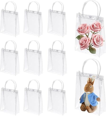 Odseciran Clear Plastic Gift Bags with Handle, 100 Pcs Transparent Reusable Tote Bags Small Gift Wrap Goodie Bags for Party Wedding Birthday Boutique Shopping Baby Shower (5.1 x 5.9 x 2.7 Inch) in Saudi Arabia