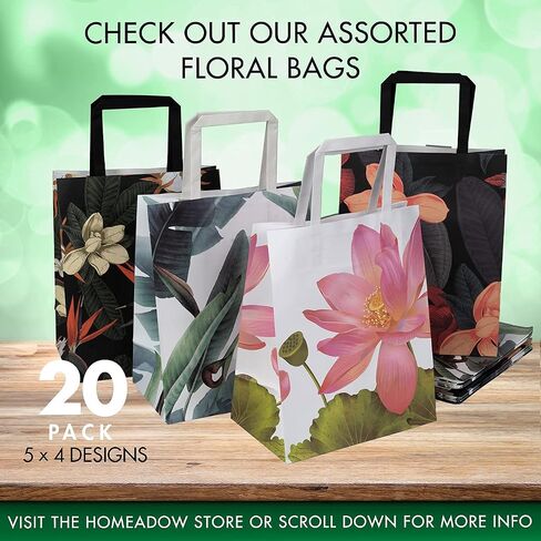 Homeadow Bags - 4 Pcs Assorted Gift Bags, Medium Size (9"x7") - Assorted with 4 Different Designs, Laminated Cardboard, Gold Foil, includes 8 tissue papers - Golden Blossom in Saudi Arabia