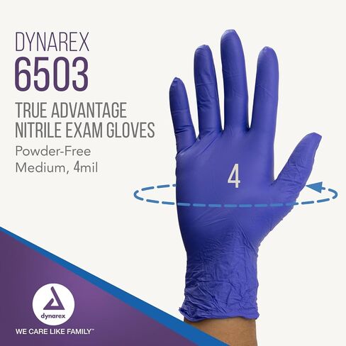 Dynarex True Advantage Nitrile Exam Gloves, Chemo Approved, Powder-Free & Latex-Free, Comfortable Fit with Best Protection, Purple, 1 Box of 100 Gloves (Medium) in Saudi Arabia