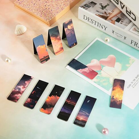 10 Pieces Magnetic Bookmarks Sunset Cloud Metal Magnet Page Markers Sky Aurora Assorted Book Markers Set Magnetic Page Clip for Women Girl School Office Reading in Saudi Arabia