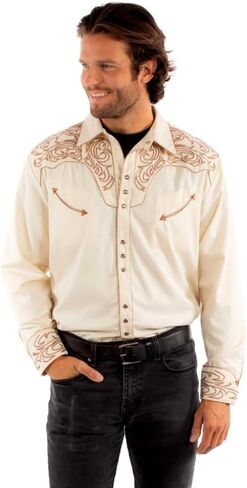 Scully Men's Embroidered Scroll Long Sleeve Western Shirt - P-852 Blk in Kuwait