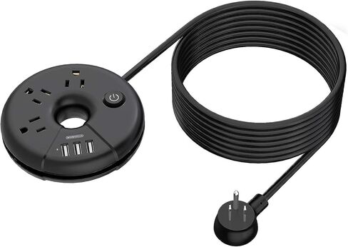 NTONPOWER Flat Extension Cord 3Feet, Travel Extension Cord with 3 USB Ports, Black Power Strip Flat Plug, On/Off Switch, Flat Outlet Extender for Home, Dorm, Hotel, Cruise Ship Essentials in Saudi Arabia