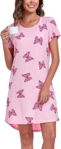 قميص نوم نسائي من EISHOPEER قميص نوم لطيف بأكمام قصيرة وقميص نوم للمراهقين، مقاس متوسط ​​على شكل فراشة in Kuwait