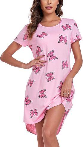 قميص نوم نسائي من EISHOPEER قميص نوم لطيف بأكمام قصيرة وقميص نوم للمراهقين، مقاس متوسط ​​على شكل فراشة in Kuwait