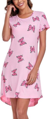 قميص نوم نسائي من EISHOPEER قميص نوم لطيف بأكمام قصيرة وقميص نوم للمراهقين، مقاس متوسط ​​على شكل فراشة in Kuwait