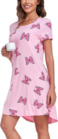 قميص نوم نسائي من EISHOPEER قميص نوم لطيف بأكمام قصيرة وقميص نوم للمراهقين، مقاس متوسط ​​على شكل فراشة in Kuwait