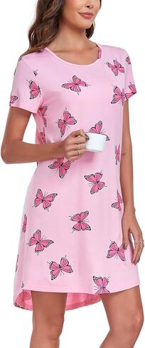 قميص نوم نسائي من EISHOPEER قميص نوم لطيف بأكمام قصيرة وقميص نوم للمراهقين، مقاس متوسط ​​على شكل فراشة in Kuwait