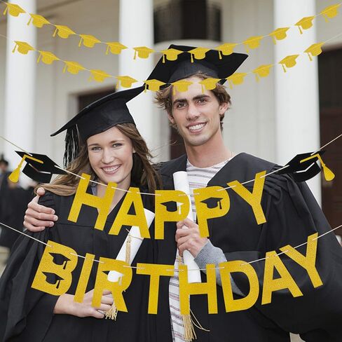 لافتة تخرج عيد ميلاد سعيد ذهبية لامعة، لافتة عيد ميلاد تخرج 2024، زينة حفلة تخرج عيد ميلاد سعيد 2024 لمستلزمات أعياد الميلاد تحت عنوان التخرج 2024 in Kuwait