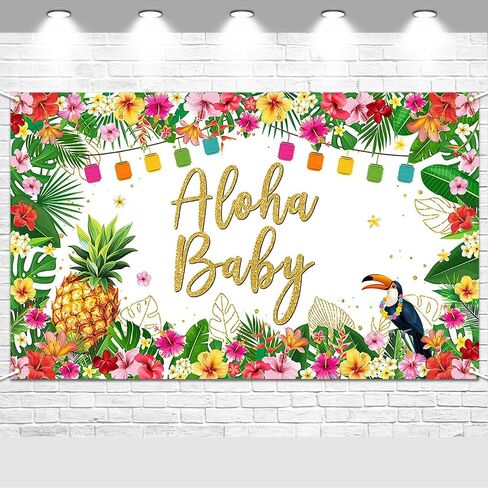 Avezano Aloha Baby Shower خلفية الصيف هاواي استحمام الطفل زينة الحفلات راية Aloha Baby Tropical Luau Baby Shower Party Supplies 70.8 x 43.3 بوصة in Saudi Arabia