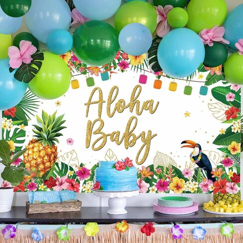 Avezano Aloha Baby Shower خلفية الصيف هاواي استحمام الطفل زينة الحفلات راية Aloha Baby Tropical Luau Baby Shower Party Supplies 70.8 x 43.3 بوصة in Saudi Arabia