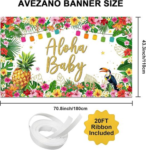 Avezano Aloha Baby Shower خلفية الصيف هاواي استحمام الطفل زينة الحفلات راية Aloha Baby Tropical Luau Baby Shower Party Supplies 70.8 x 43.3 بوصة in Saudi Arabia