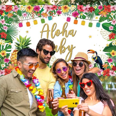 Avezano Aloha Baby Shower خلفية الصيف هاواي استحمام الطفل زينة الحفلات راية Aloha Baby Tropical Luau Baby Shower Party Supplies 70.8 x 43.3 بوصة in Saudi Arabia