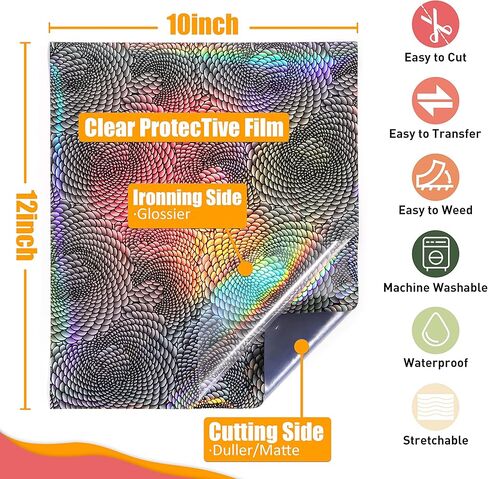 Pattern HTV Heat Transfer Vinyl: KINGSOW 25 Pack Random Styles Iron on Vinyl Holographic HTV 12x10 Inch Bundle Sheets for Cricut in Kuwait