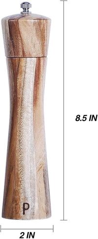 Wooden Salt and Pepper Grinder Set, Manual Pepper Grinder with Wood Spoon, Adjustable Coarseness and 3OZ Capacity for Kitchen, Pack of 2 in Saudi Arabia