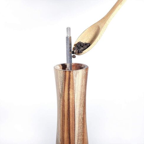 Wooden Salt and Pepper Grinder Set, Manual Pepper Grinder with Wood Spoon, Adjustable Coarseness and 3OZ Capacity for Kitchen, Pack of 2 in Saudi Arabia
