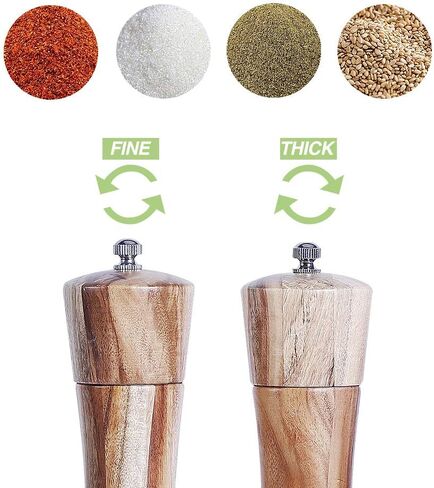 Wooden Salt and Pepper Grinder Set, Manual Pepper Grinder with Wood Spoon, Adjustable Coarseness and 3OZ Capacity for Kitchen, Pack of 2 in Saudi Arabia
