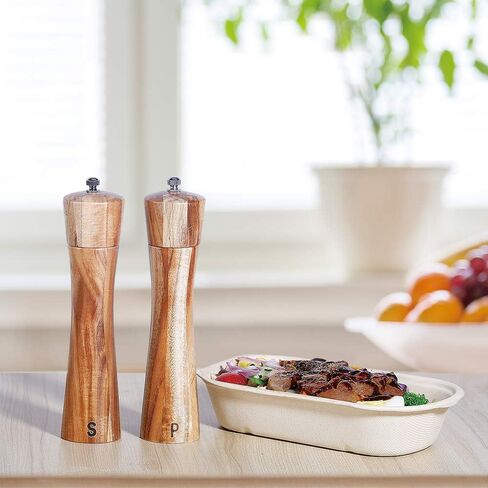Wooden Salt and Pepper Grinder Set, Manual Pepper Grinder with Wood Spoon, Adjustable Coarseness and 3OZ Capacity for Kitchen, Pack of 2 in Saudi Arabia