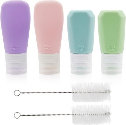4 قطع من زجاجات تزيين السلطة، زجاجة صلصة من السيليكون للسفر سعة 60 مل/90 مل، زجاجة حاوية صلصة صغيرة مع فرشاة تنظيف in Kuwait