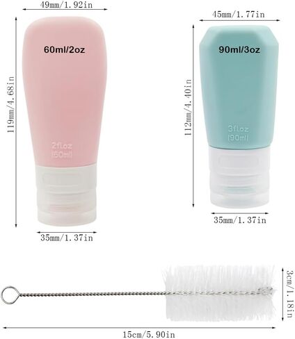 4 قطع من زجاجات تزيين السلطة، زجاجة صلصة من السيليكون للسفر سعة 60 مل/90 مل، زجاجة حاوية صلصة صغيرة مع فرشاة تنظيف in Kuwait