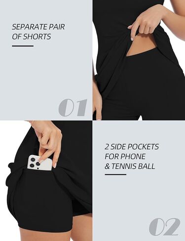 فستان Lingswallow الرياضي النسائي مع شورت مدمج وحمالة صدر بدون ظهر وفساتين جولف للتمرين مع جيوب in Kuwait