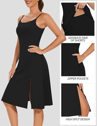 فستان Lingswallow الرياضي النسائي مع شورت مدمج وحمالة صدر بدون ظهر وفساتين جولف للتمرين مع جيوب in Kuwait