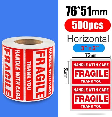 2" x 3" Fragile Stickers for Shipping, Handle with Care Fragile Stickers, Strong Adhesive Labels for Moving, Red Warning Packing Shipping Label Stickers [500 Labels/1 Roll] in Saudi Arabia
