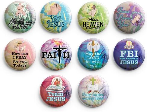 NewEights Christian Faith Adventure Button Pins (1-Set X 10 Buttons) - Large 2.25" VBS Sunday School Easter Baptism Thanksgiving Christmas Rewards Encouragement Enticement Inspirational Gift in Saudi Arabia