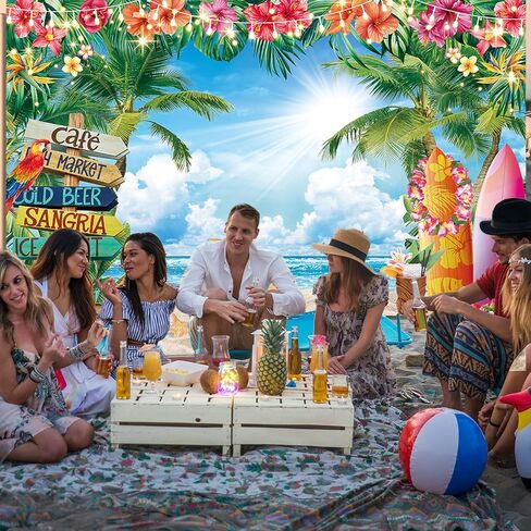 الصيف الشاطئ خلفية 7x5FT الاستوائية أوراق النخيل لوح التزلج زهرة هاواي التصوير خلفية Luau شاطئ تيكي لوازم الديكور الطرف in Kuwait