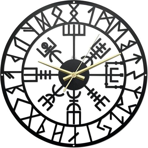 Unique Viking Decor Metal Black Wall Clock 13.5x13.5 Inches, Norse Pagan Decorative Clocks for Walls,Viking Gifts for Men, Matte Paint Metal Wall Clocks for Living Room Decor in Saudi Arabia