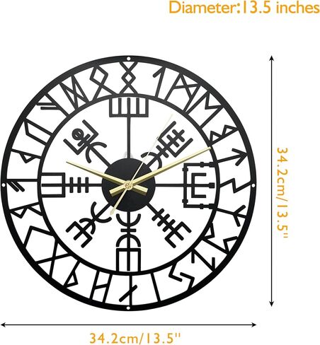 Unique Viking Decor Metal Black Wall Clock 13.5x13.5 Inches, Norse Pagan Decorative Clocks for Walls,Viking Gifts for Men, Matte Paint Metal Wall Clocks for Living Room Decor in Saudi Arabia